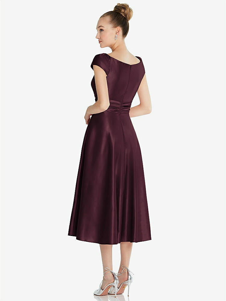 【NEW】【STYLE: TH091】キャップ スリーブ フェイク ラップ サテン MIDI ドレス ポケット付き【COLOR: Bordeaux】【SIZE: 00-30W】
