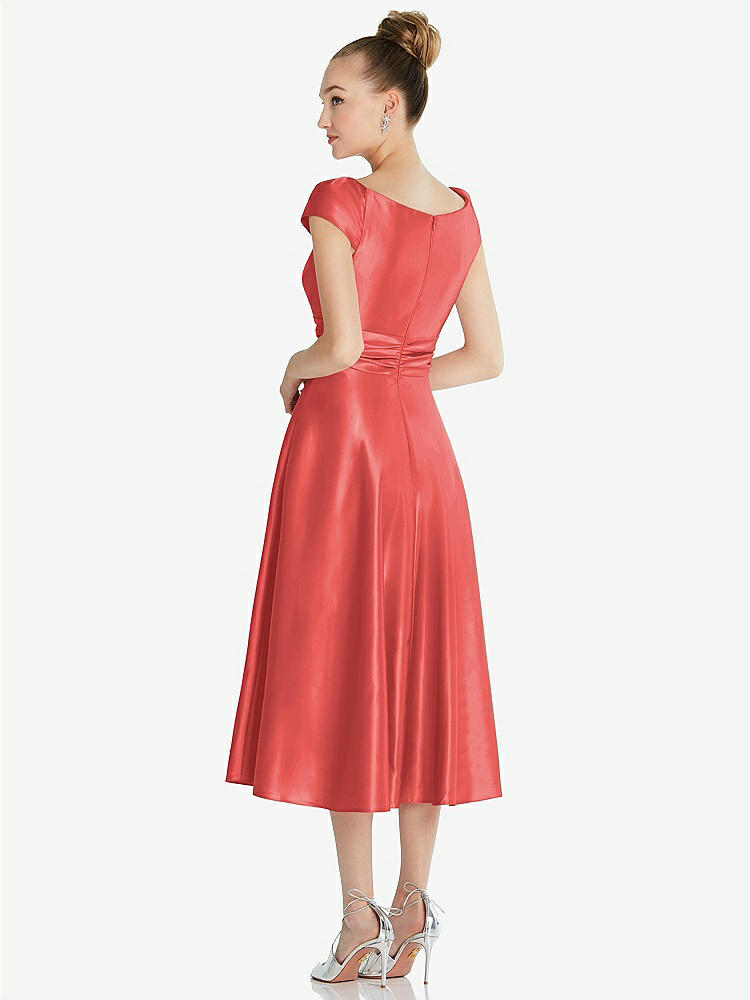 【NEW】【STYLE: TH091】キャップ スリーブ フェイク ラップ サテン MIDI ドレス ポケット付き【COLOR: Perfect Coral】【SIZE: 00-30W】