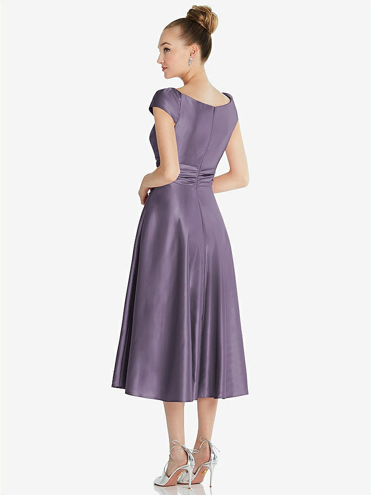 【NEW】【STYLE: TH091】キャップ スリーブ フェイク ラップ サテン MIDI ドレス ポケット付き【COLOR: Lavender】【SIZE: 00-30W】