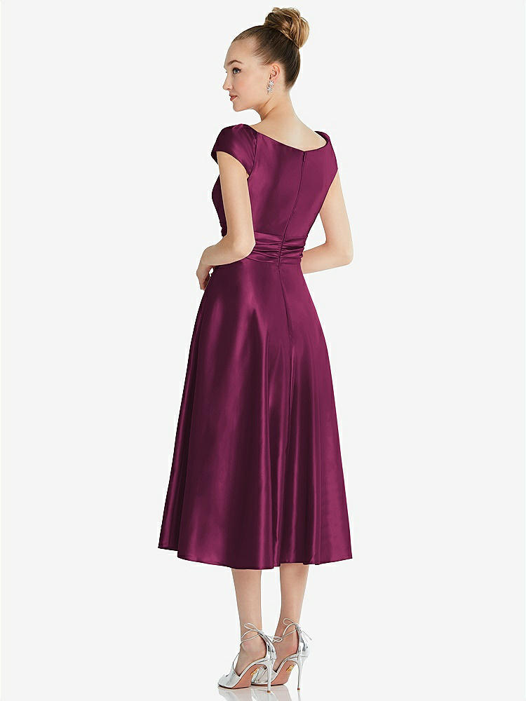 【NEW】【STYLE: TH091】キャップ スリーブ フェイク ラップ サテン MIDI ドレス ポケット付き【COLOR: Ruby】【SIZE: 00-30W】
