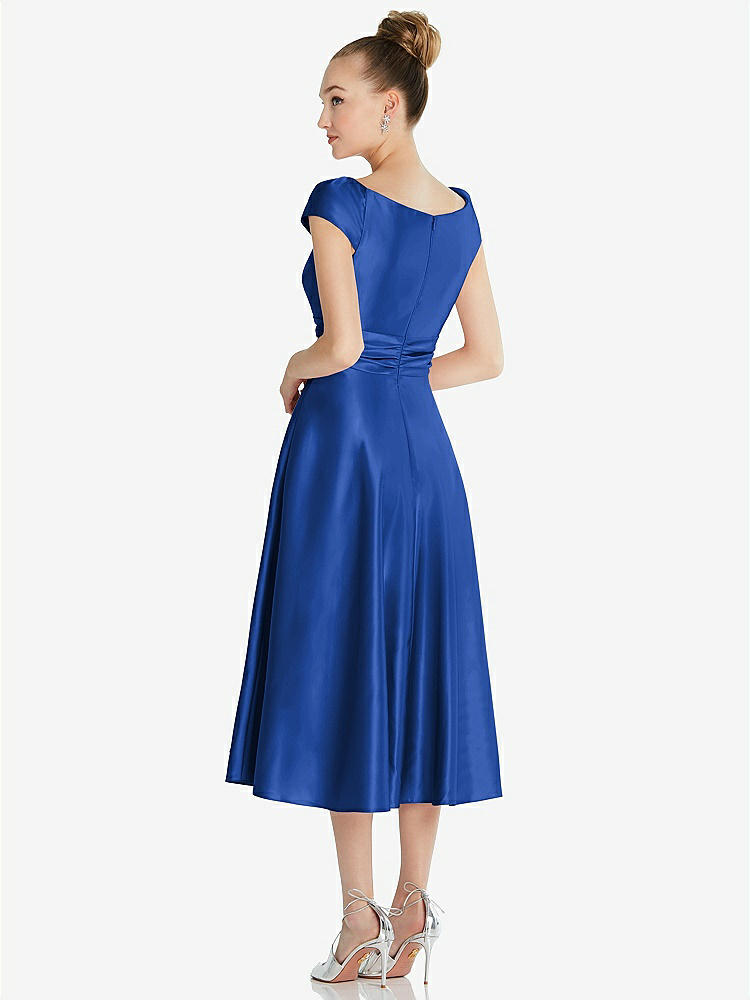 【NEW】【STYLE: TH091】キャップ スリーブ フェイク ラップ サテン MIDI ドレス ポケット付き【COLOR: Sapphire】【SIZE: 00-30W】