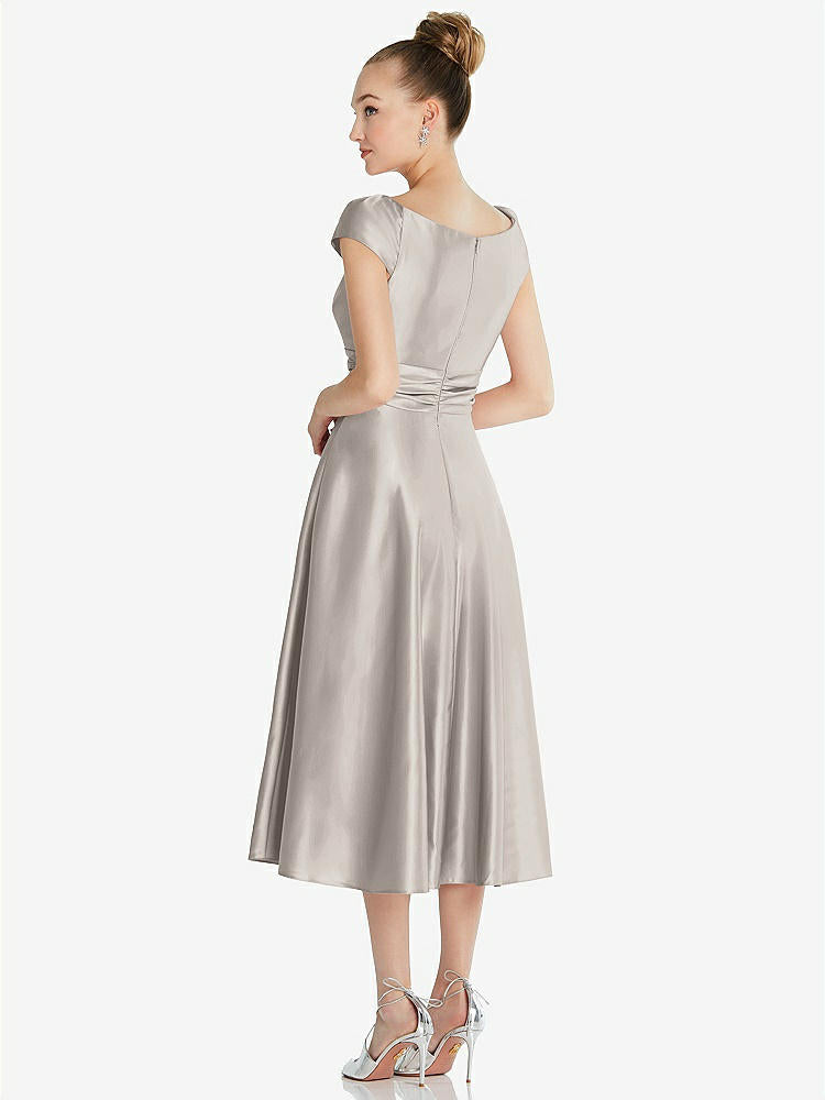 【NEW】【STYLE: TH091】キャップ スリーブ フェイク ラップ サテン MIDI ドレス ポケット付き【COLOR: Taupe】【SIZE: 00-30W】