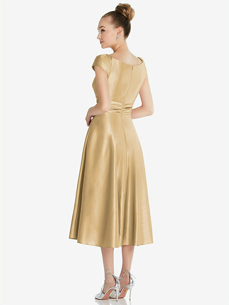 【NEW】【STYLE: TH091】キャップ スリーブ フェイク ラップ サテン MIDI ドレス ポケット付き【COLOR: Venetian Gold】【SIZE: 00-30W】