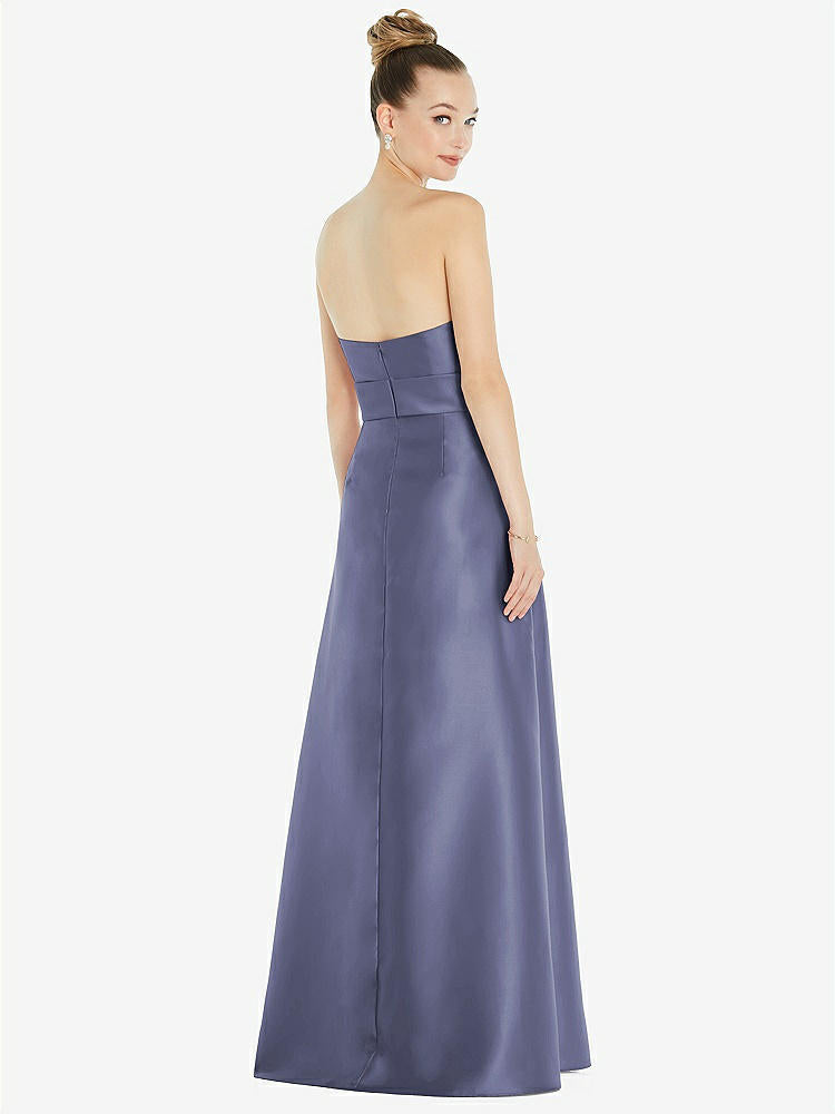 【NEW】【STYLE: D828】バスクネック ストラップレス サテン ガウン ミニ サッシ【COLOR: French Blue】【SIZE: 00-30W】
