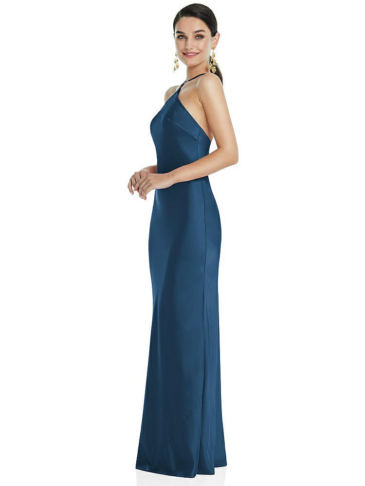 【STYLE: LB041】Diamond Halter Bias Maxi Slip Dress with Convertible Straps【COLOR: Dusk Blue】