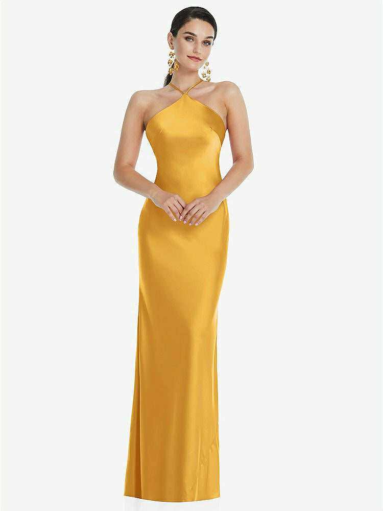 【STYLE: LB041】Diamond Halter Bias Maxi Slip Dress with Convertible Straps【COLOR: NYC Yellow】