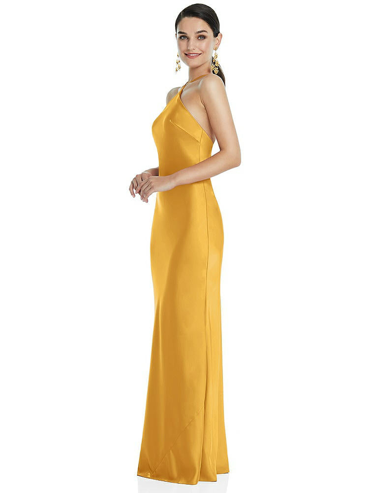 【STYLE: LB041】Diamond Halter Bias Maxi Slip Dress with Convertible Straps【COLOR: NYC Yellow】
