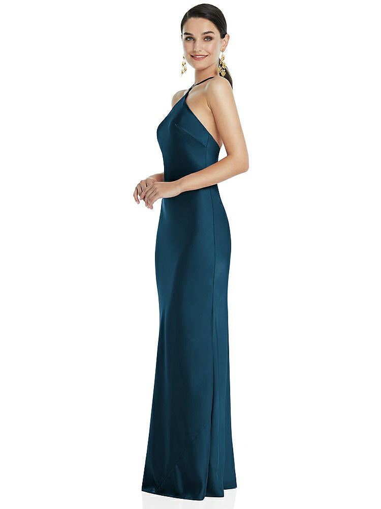 【STYLE: LB041】Diamond Halter Bias Maxi Slip Dress with Convertible Straps【COLOR: Atlantic Blue】