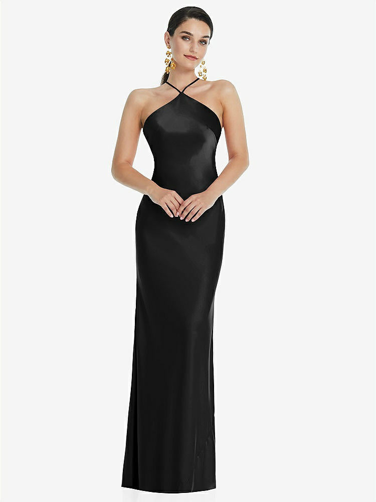 【STYLE: LB041】Diamond Halter Bias Maxi Slip Dress with Convertible Straps【COLOR: Black】