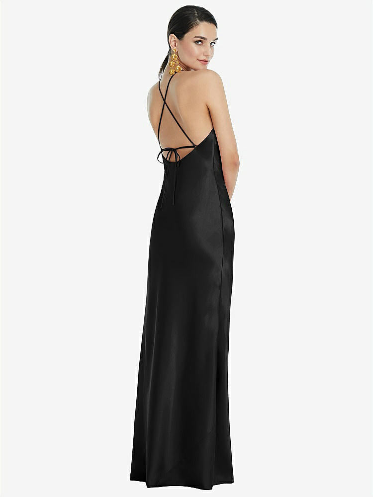 【STYLE: LB041】Diamond Halter Bias Maxi Slip Dress with Convertible Straps【COLOR: Black】