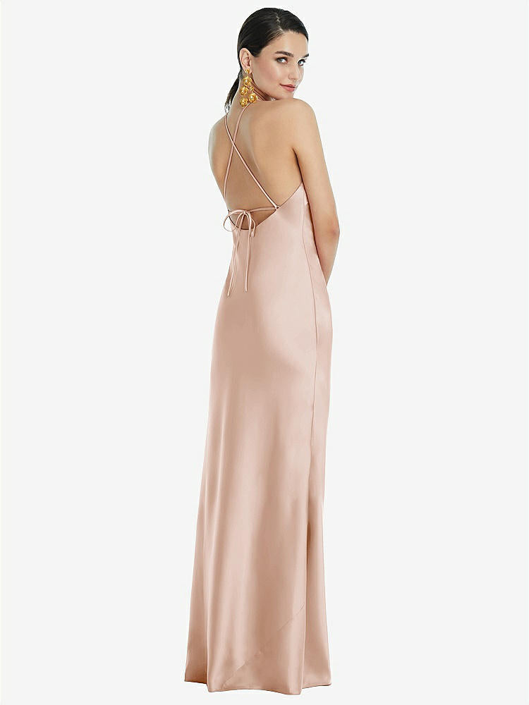 【STYLE: LB041】Diamond Halter Bias Maxi Slip Dress with Convertible Straps【COLOR: Cameo】