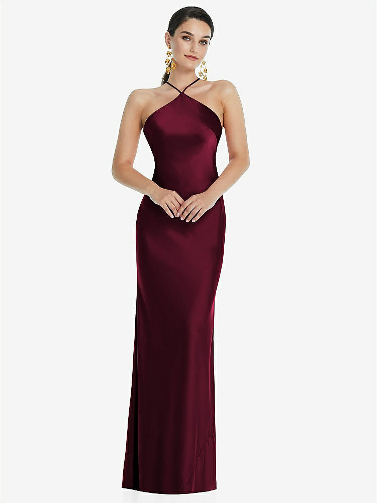 【STYLE: LB041】Diamond Halter Bias Maxi Slip Dress with Convertible Straps【COLOR: Cabernet】