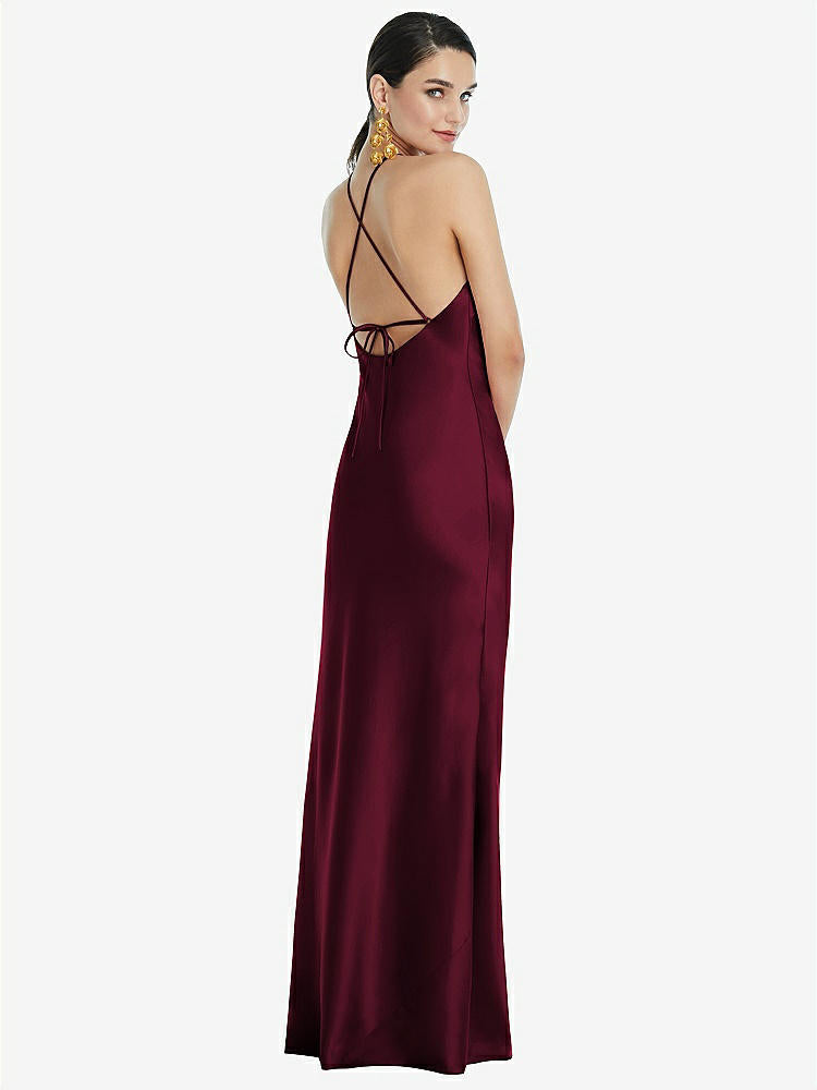 【STYLE: LB041】Diamond Halter Bias Maxi Slip Dress with Convertible Straps【COLOR: Cabernet】