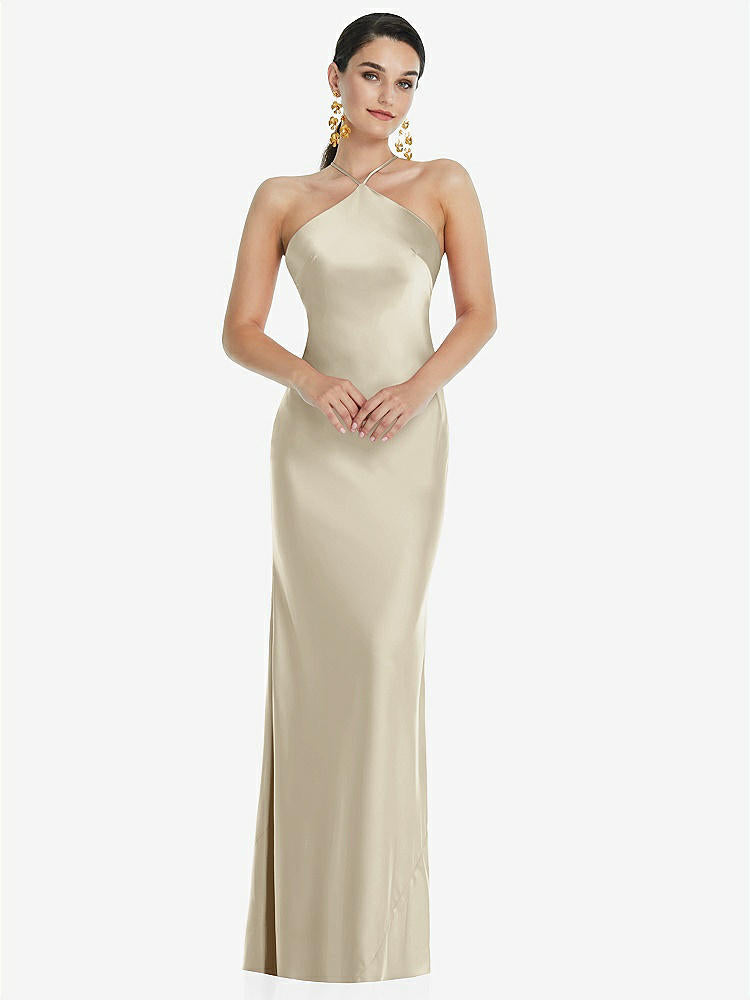 【STYLE: LB041】Diamond Halter Bias Maxi Slip Dress with Convertible Straps【COLOR: Champagne】