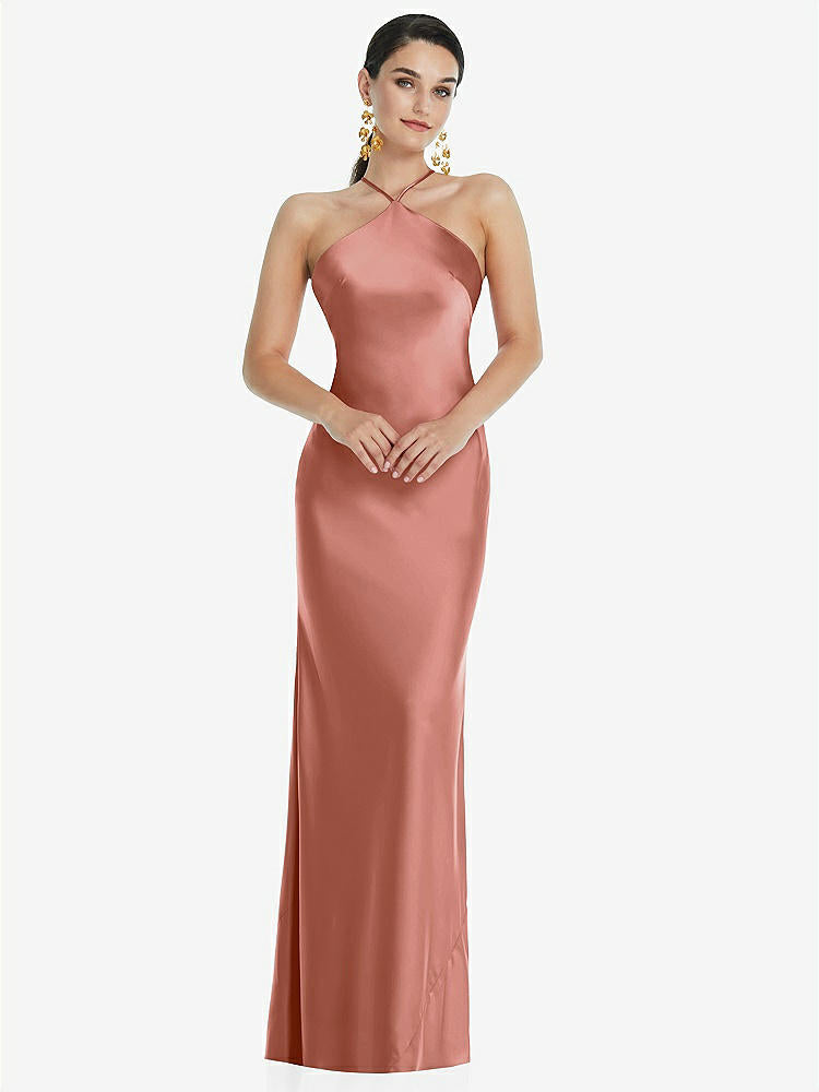 【STYLE: LB041】Diamond Halter Bias Maxi Slip Dress with Convertible Straps【COLOR: Desert Rose】