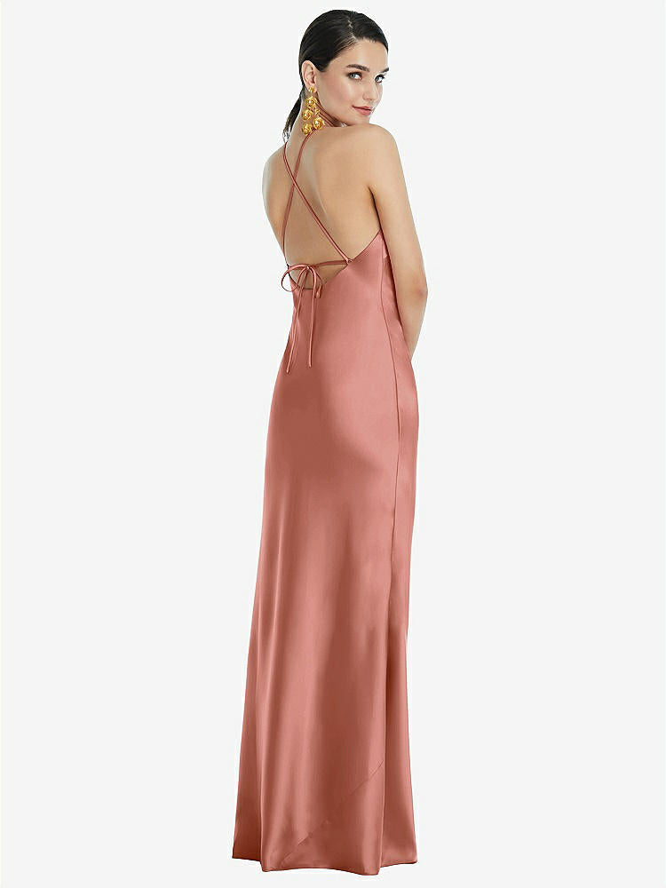 【STYLE: LB041】Diamond Halter Bias Maxi Slip Dress with Convertible Straps【COLOR: Desert Rose】