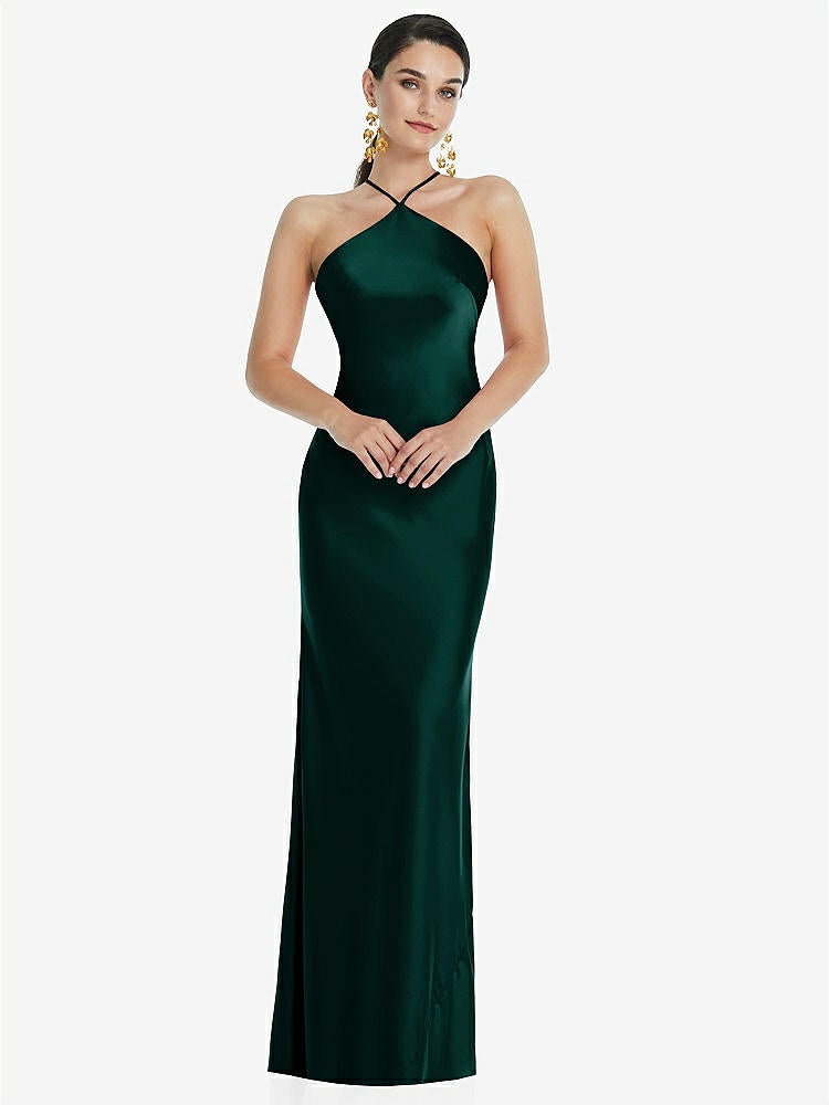 【STYLE: LB041】Diamond Halter Bias Maxi Slip Dress with Convertible Straps【COLOR: Evergreen】