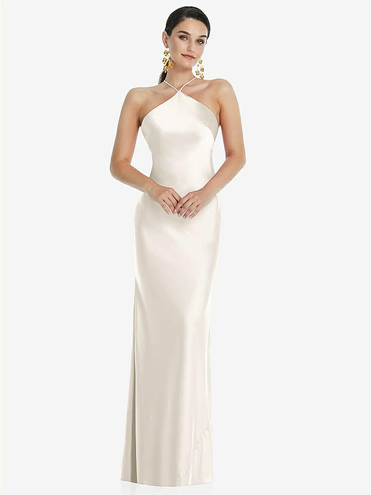 【STYLE: LB041】Diamond Halter Bias Maxi Slip Dress with Convertible Straps【COLOR: Ivory】