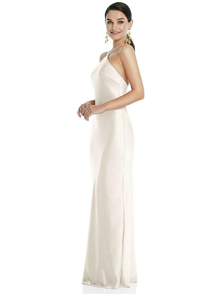 【STYLE: LB041】Diamond Halter Bias Maxi Slip Dress with Convertible Straps【COLOR: Ivory】