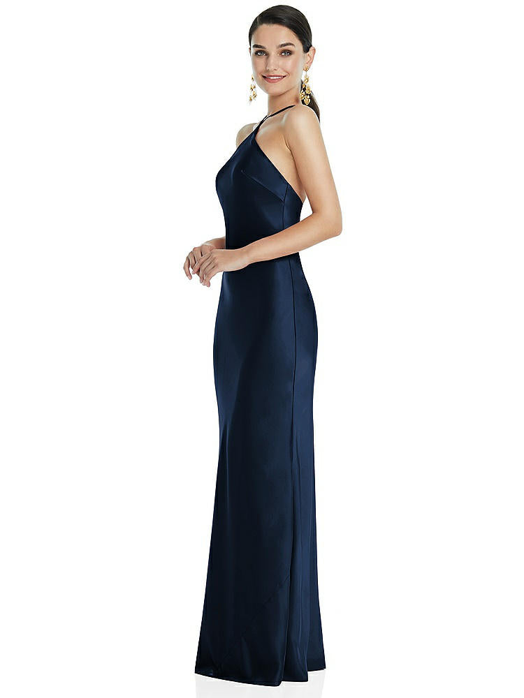 【STYLE: LB041】Diamond Halter Bias Maxi Slip Dress with Convertible Straps【COLOR: Midnight Navy】