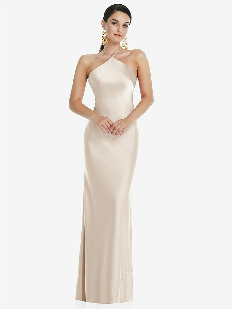 【STYLE: LB041】Diamond Halter Bias Maxi Slip Dress with Convertible Straps【COLOR: Oat】