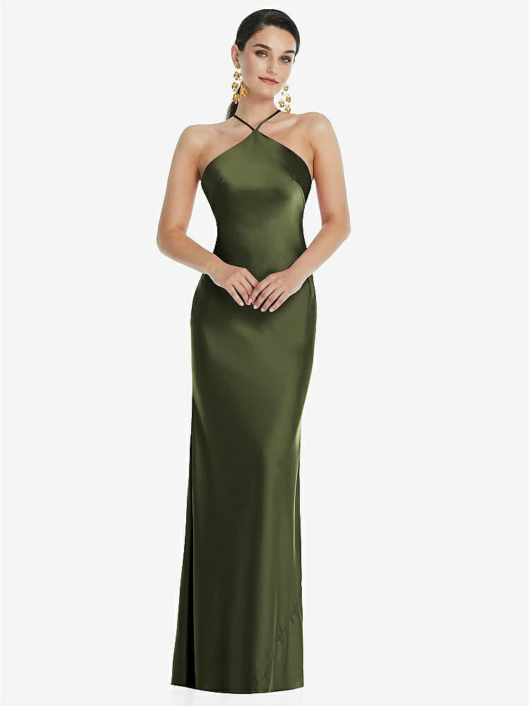 【STYLE: LB041】Diamond Halter Bias Maxi Slip Dress with Convertible Straps【COLOR: Olive Green】