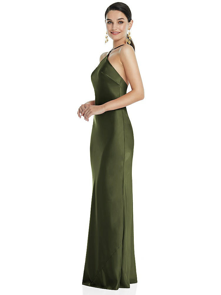 【STYLE: LB041】Diamond Halter Bias Maxi Slip Dress with Convertible Straps【COLOR: Olive Green】