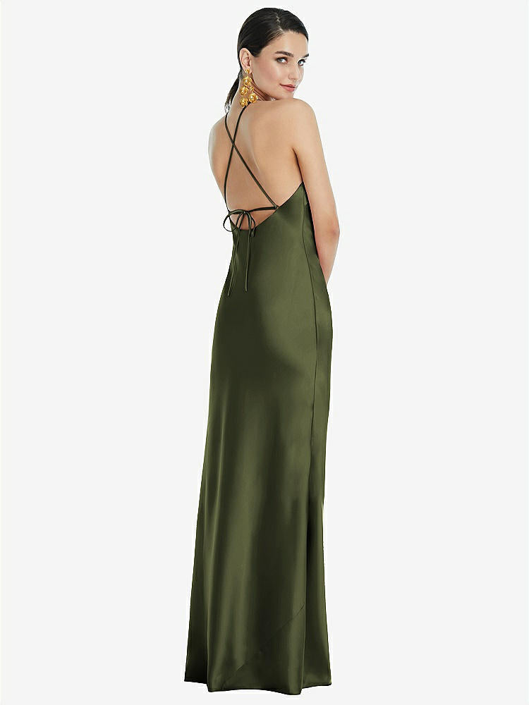 【STYLE: LB041】Diamond Halter Bias Maxi Slip Dress with Convertible Straps【COLOR: Olive Green】