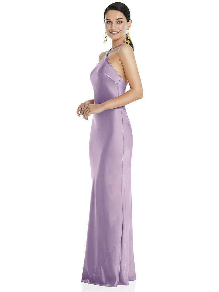 【STYLE: LB041】Diamond Halter Bias Maxi Slip Dress with Convertible Straps【COLOR: Pale Purple】