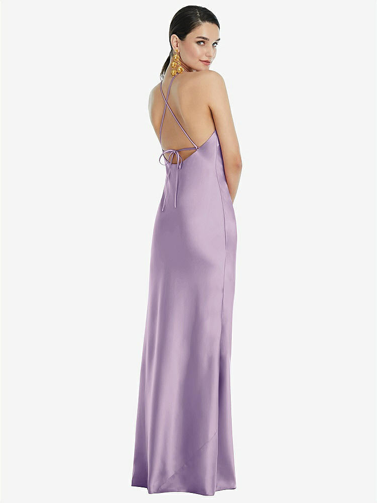 【STYLE: LB041】Diamond Halter Bias Maxi Slip Dress with Convertible Straps【COLOR: Pale Purple】