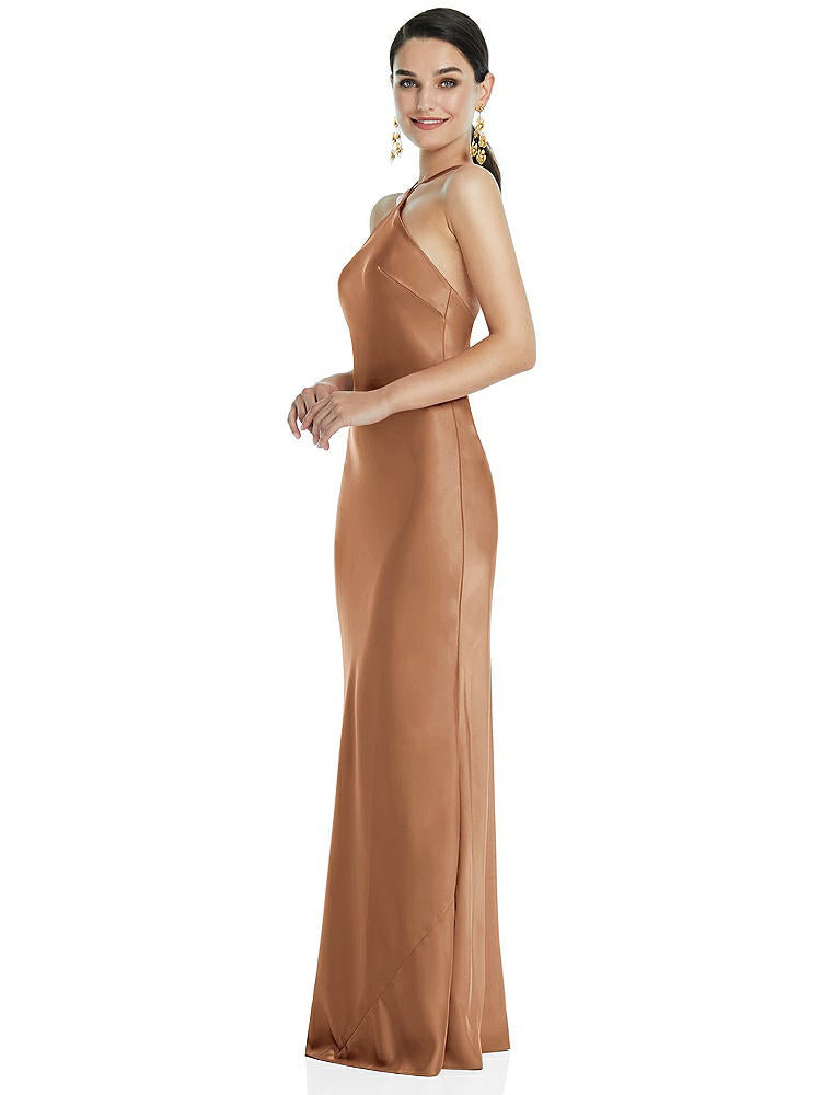 【STYLE: LB041】Diamond Halter Bias Maxi Slip Dress with Convertible Straps【COLOR: Toffee】