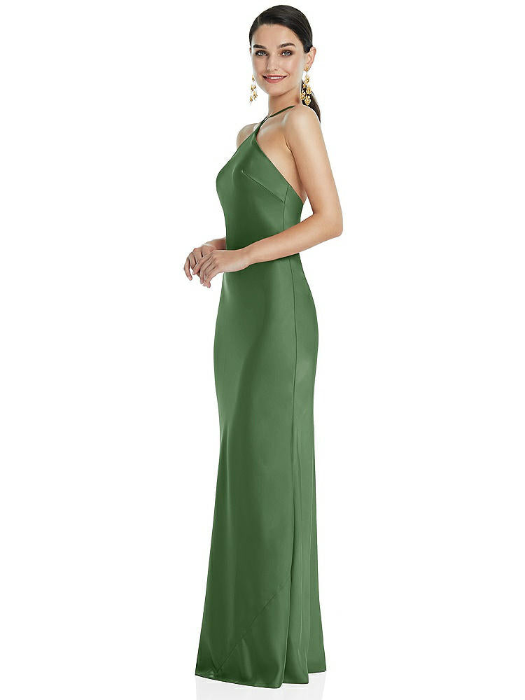 【STYLE: LB041】Diamond Halter Bias Maxi Slip Dress with Convertible Straps【COLOR: Vineyard Green】