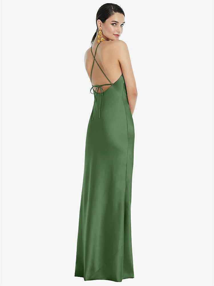 【STYLE: LB041】Diamond Halter Bias Maxi Slip Dress with Convertible Straps【COLOR: Vineyard Green】