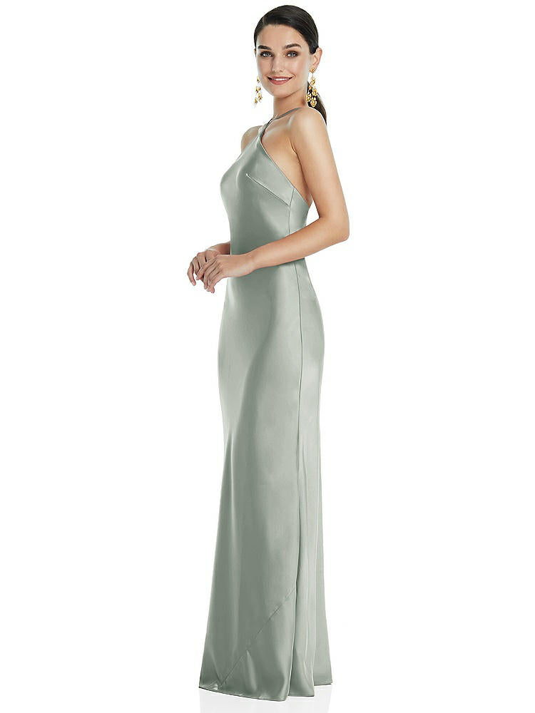 【STYLE: LB041】Diamond Halter Bias Maxi Slip Dress with Convertible Straps【COLOR: Willow Green】