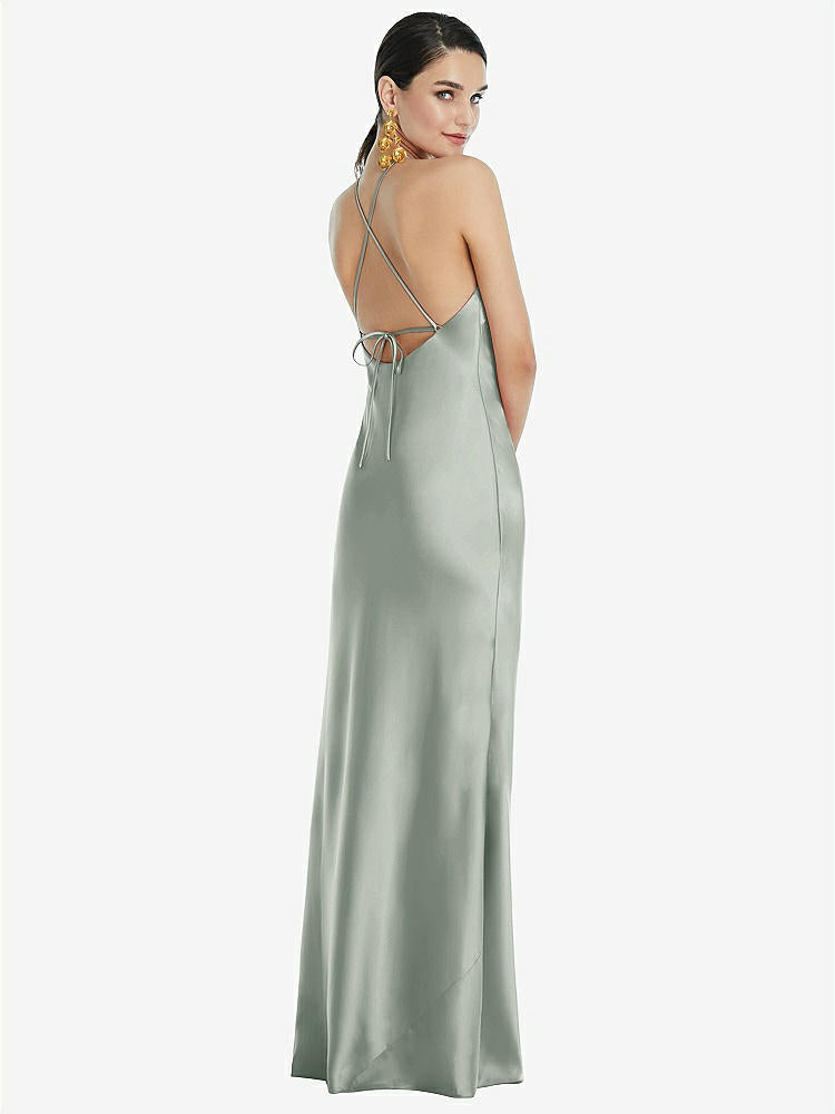 【STYLE: LB041】Diamond Halter Bias Maxi Slip Dress with Convertible Straps【COLOR: Willow Green】
