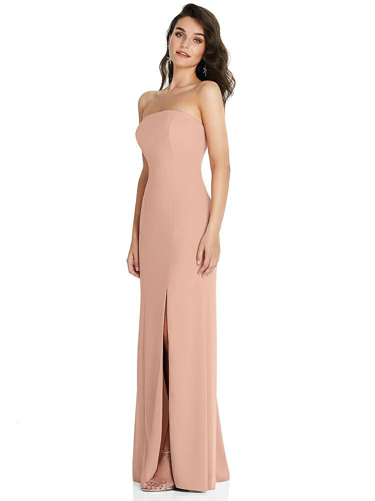【NEW】【STYLE: TH089】ストラップレス スクープ 背面 マキシ ドレス 前面 スリット【COLOR: Pale Peach】【SIZE: 00-30W】