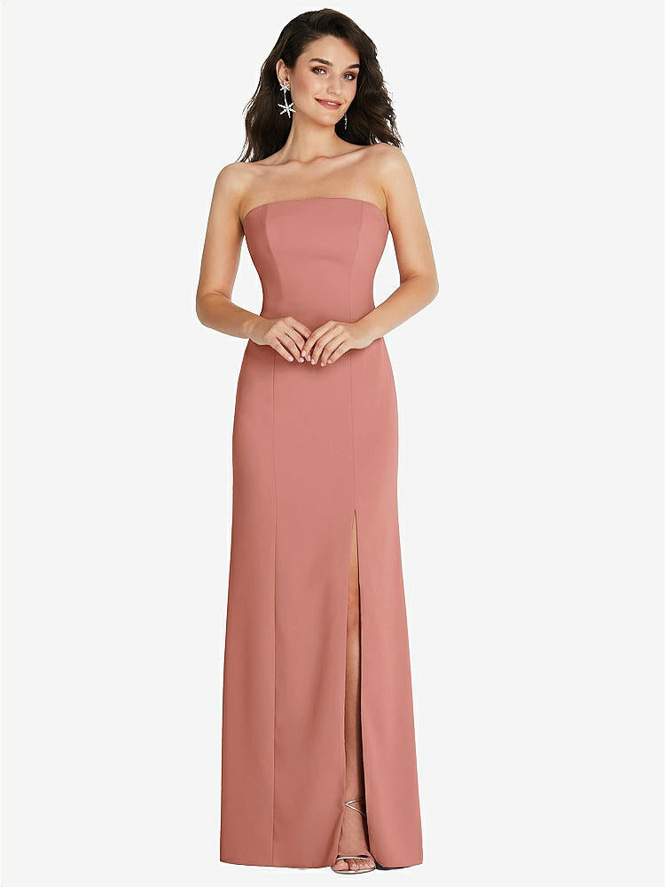 【STYLE: TH089】Strapless Scoop Back Maxi Dress with Front Slit【COLOR: Desert Rose】