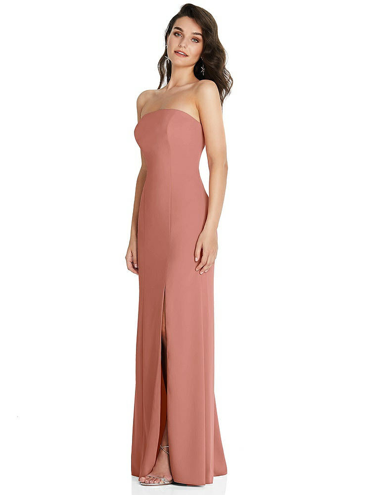 【STYLE: TH089】Strapless Scoop Back Maxi Dress with Front Slit【COLOR: Desert Rose】