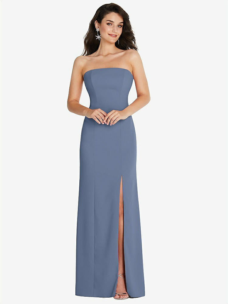 【STYLE: TH089】Strapless Scoop Back Maxi Dress with Front Slit【COLOR: Larkspur Blue】