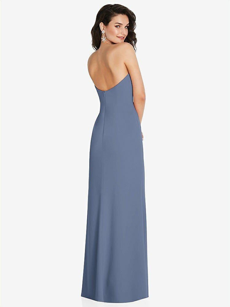 【STYLE: TH089】Strapless Scoop Back Maxi Dress with Front Slit【COLOR: Larkspur Blue】