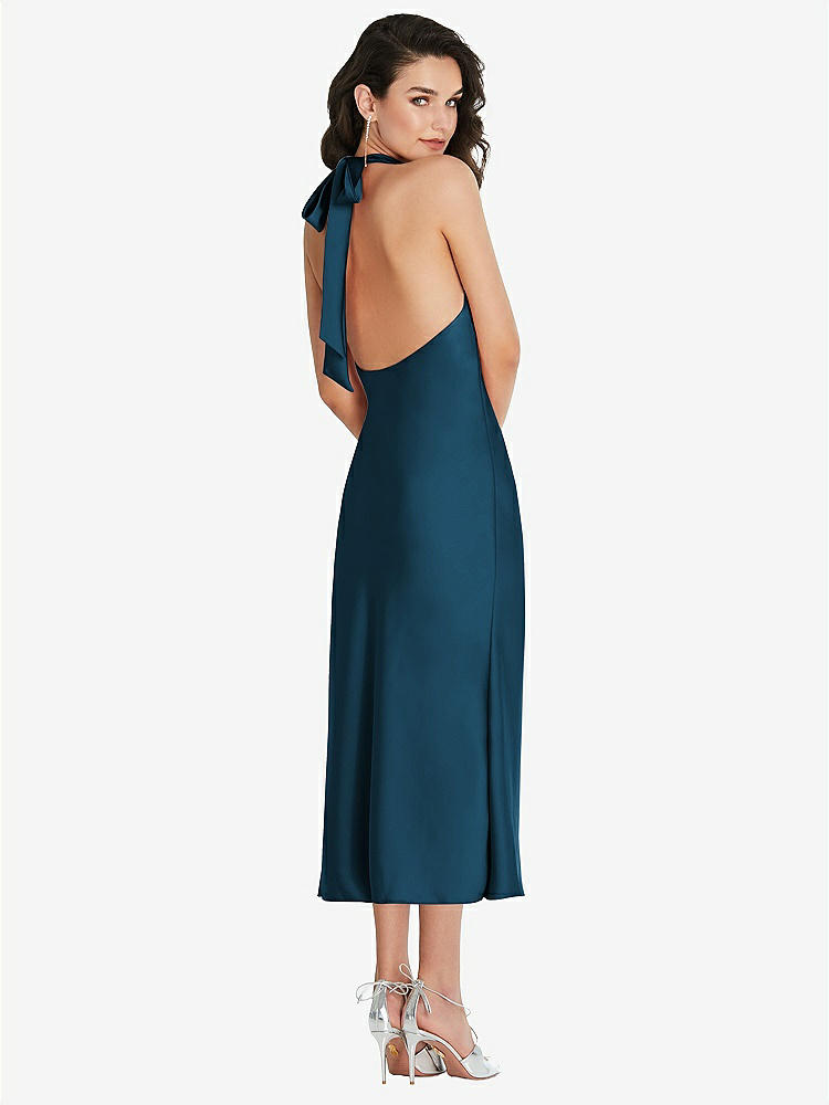 【STYLE: 8222】Scarf Tie High-Neck Halter Midi Slip Dress【COLOR: Atlantic Blue】