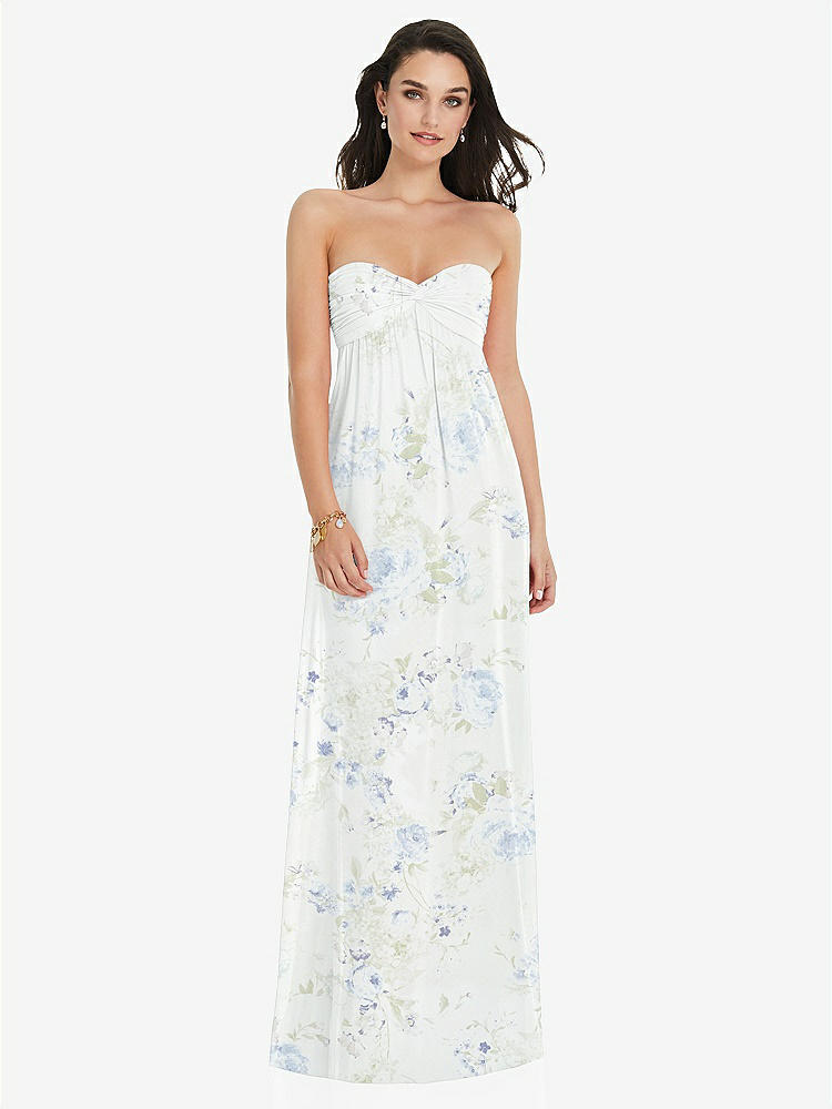 【STYLE: 3101】Twist Shirred Strapless Empire Waist Gown with Optional Straps【COLOR: Bleu Garden】
