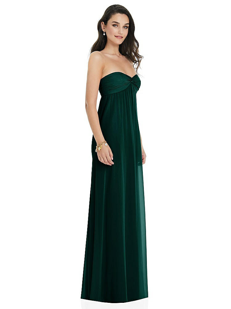 【STYLE: 3101】Twist Shirred Strapless Empire Waist Gown with Optional Straps【COLOR: Evergreen】