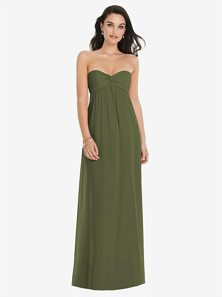 【STYLE: 3101】Twist Shirred Strapless Empire Waist Gown with Optional Straps【COLOR: Olive Green】