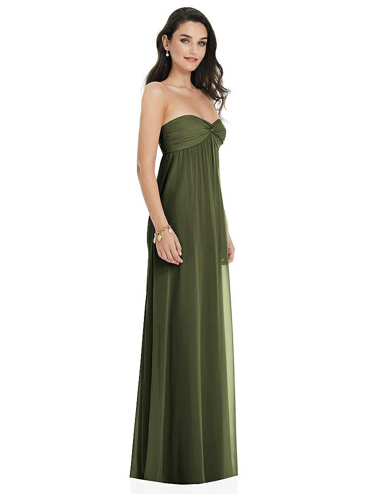 【STYLE: 3101】Twist Shirred Strapless Empire Waist Gown with Optional Straps【COLOR: Olive Green】