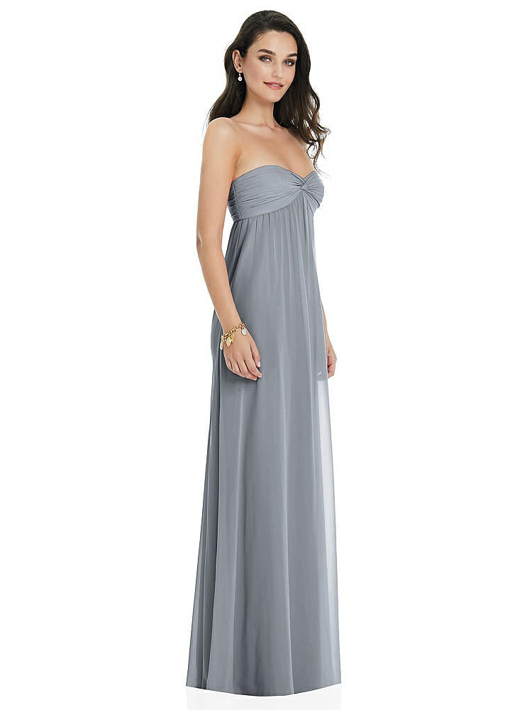 【STYLE: 3101】Twist Shirred Strapless Empire Waist Gown with Optional Straps【COLOR: Platinum】