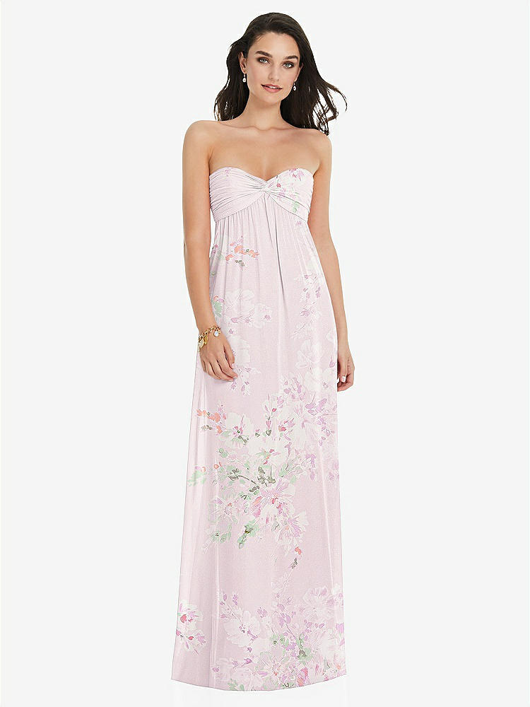 【STYLE: 3101】Twist Shirred Strapless Empire Waist Gown with Optional Straps【COLOR: Watercolor Print】