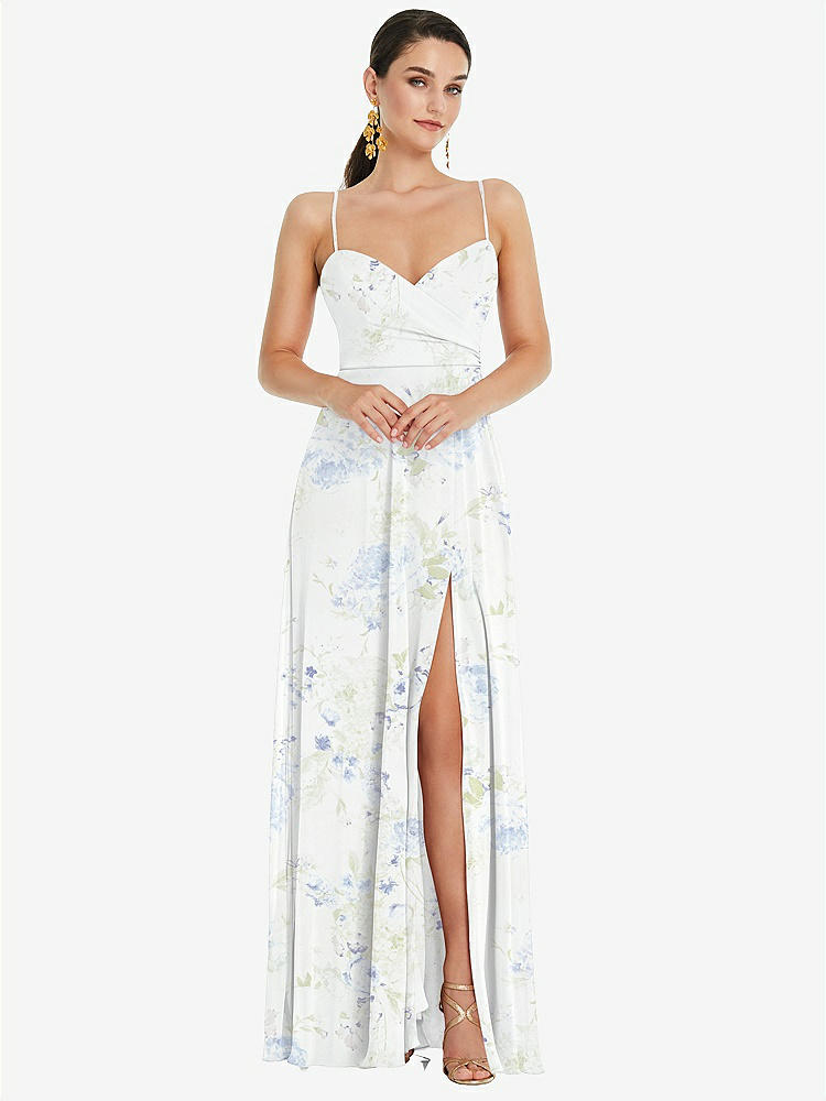 【STYLE: LB036】Adjustable Strap Wrap Bodice Maxi Dress with Front Slit 【COLOR: Bleu Garden】