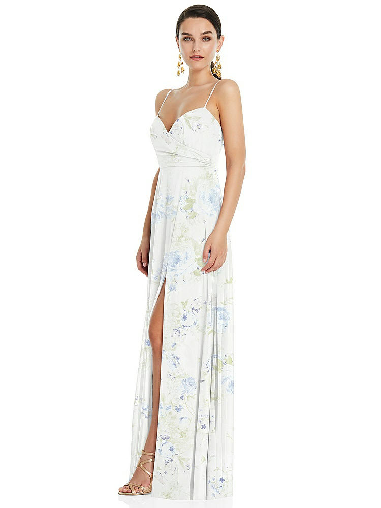 【STYLE: LB036】Adjustable Strap Wrap Bodice Maxi Dress with Front Slit 【COLOR: Bleu Garden】