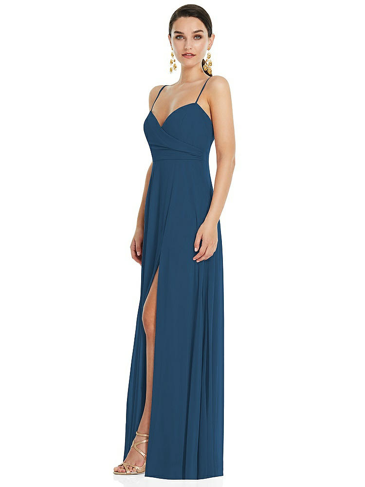 【STYLE: LB036】Adjustable Strap Wrap Bodice Maxi Dress with Front Slit 【COLOR: Dusk Blue】